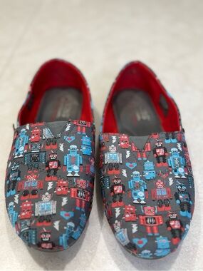 BOBS from Skechers Black Slip-On Loafers with Red & Blue Robot Print